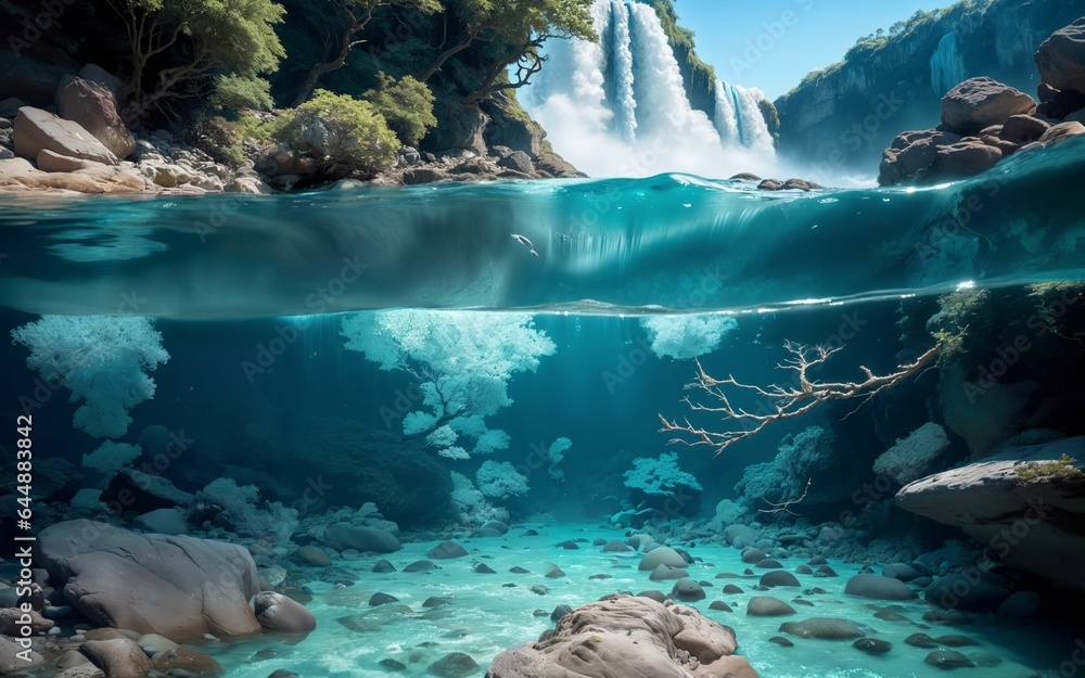 
A River's Beauty in an Over Underwater Capture waterfall ai generated
