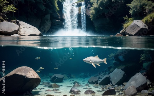  A River's Beauty in an Over Underwater Capture waterfall ai generated 
