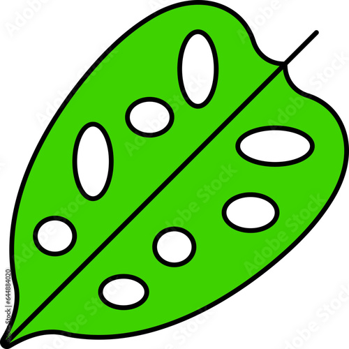 White And Green Leaf Icon In Flat Style.