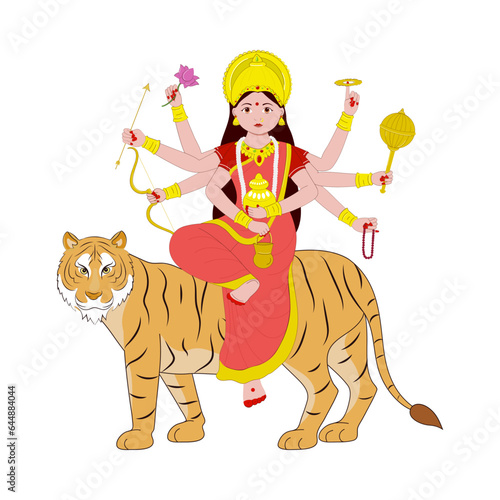 Statue Of Indian Goddess Kushmanda On White Background.