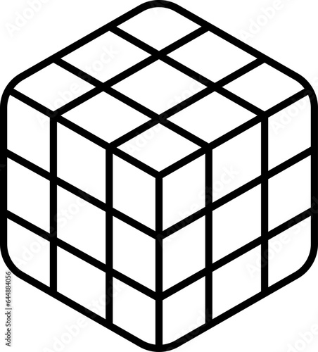 Puzzle Cube Black Thin Line Art Icon.