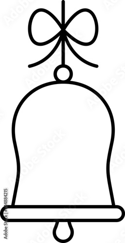Bell With Bow String Icon In Black Line Art.