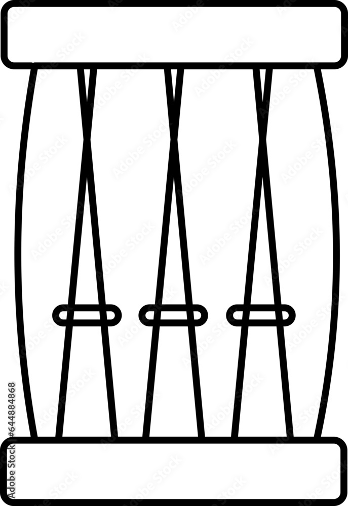 Isolated Indian Drum Icon In Black Outline. Isolated Indian Drum Icon In Black Outline.
