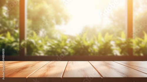 Photo of a wooden table top with a blurred background