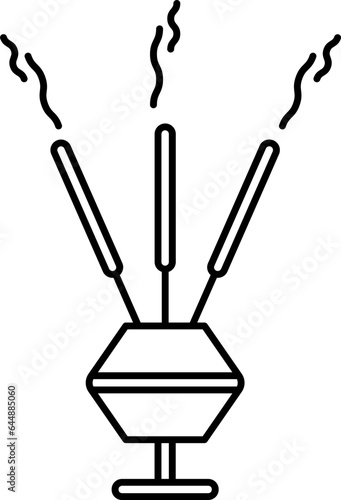 Black Outline Illustration Of Burning Incense Stick Stand Icon.