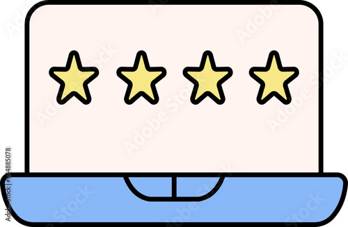 Four Star In Laptop Screen Yellow And Blue Icon.