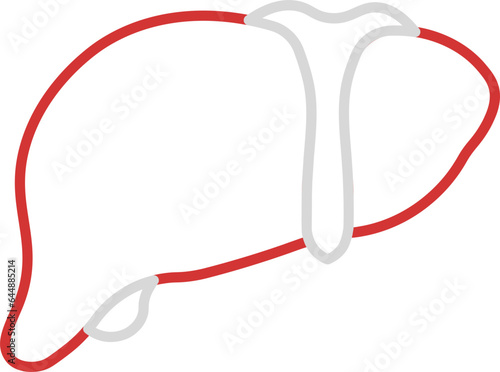 Red And Grey Liver Anatomy Thin Line Art Icon.