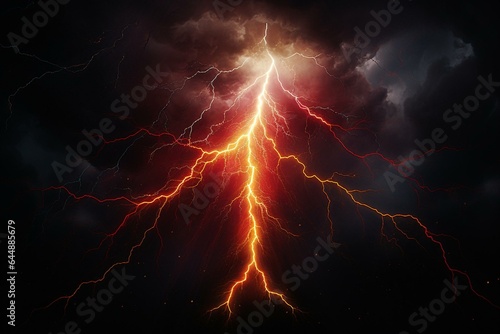 An electrifying lightning bolt against a dark backdrop, featuring a striking red and yellow center. Generative AI