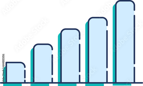 Blue Illustration Of Bar Chart Icon In Flat Style.