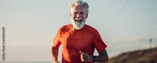 Elderly man going for Jogging, finess lifestyle,  longevity, healt photo