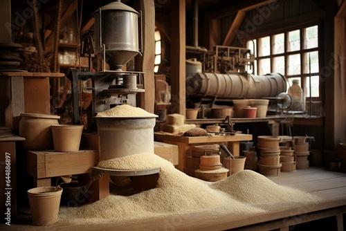 Indoor flour mill for grinding grains. Generative AI photo