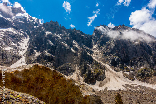 Kinner Kailash Range: Glacial mountain peaks in the Greater Himalayas of Himachal Pradesh, India.
