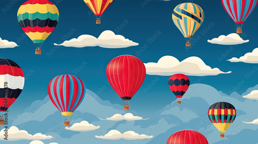 Fototapeta premium a group of hot air balloons flying in the sky with clouds. generative ai