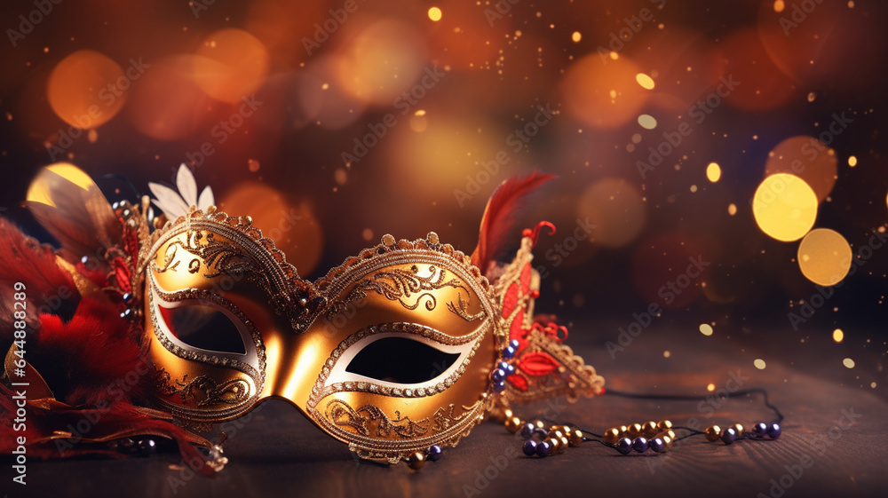 carnival mask with golden feathers on bokeh background carnival mask with golden feathers on bokeh background