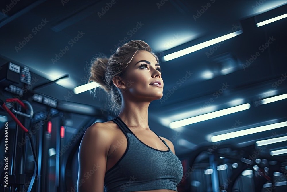 Young Caucasian woman in a gym. Female athlete in the gym, resting after the crossfit workout. Young Caucasian woman in a gym. Female athlete in the gym, resting after the crossfit workout.