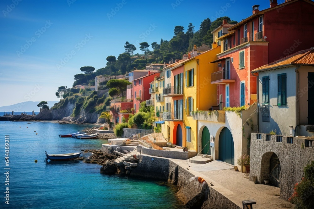 Picturesque coastal village near Nice on the French Riviera. Generative AI