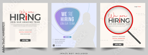 We are hiring job vacancy for social media post banner design template with red color. We are hiring ajob vacancy for a square web banner designer. Employee vacancy announcement. Illustration isolated © Graphic Bro