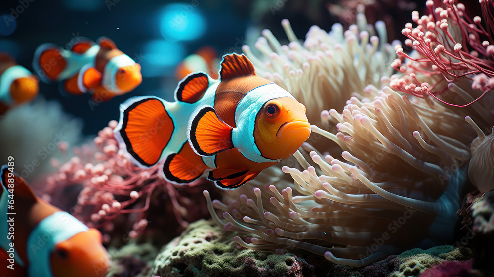 clown anemone fish on reef - obrazy, fototapety, plakaty 