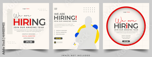 We are hiring job vacancy for social media post banner design template with red color. We are hiring ajob vacancy for a square web banner designer. Employee vacancy announcement. Illustration isolated