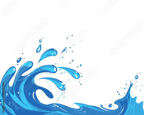 Colorful abstract sea or water wave with splashes and bubbles, vector illustration isolated on white background