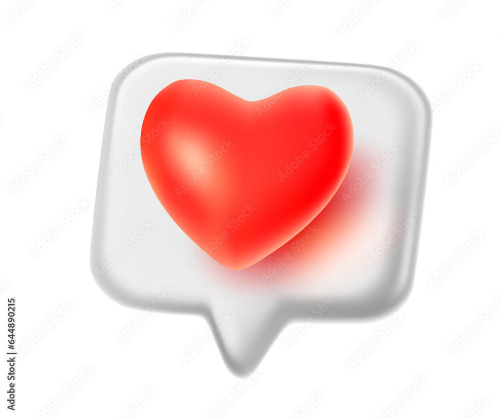 Vector love illustration of speech bubble with red color heart on white background. 3d style romantic design of speech bubble Vector love illustration of speech bubble with red color heart on white background. 3d style romantic design of speech bubble