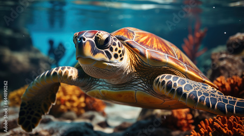 turtle in coral reef underwater