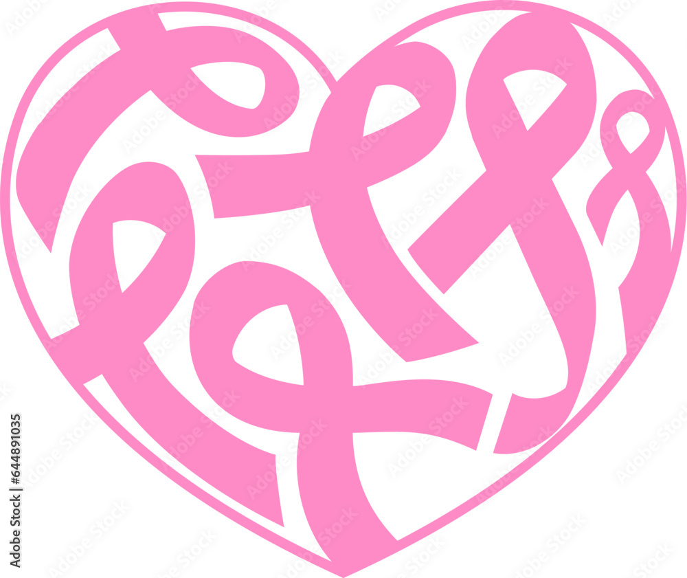 Pink ribbon fill in heart shape. Breast Cancer Awareness. Icon design for poster, banner, t-shirt. Vector illustration
