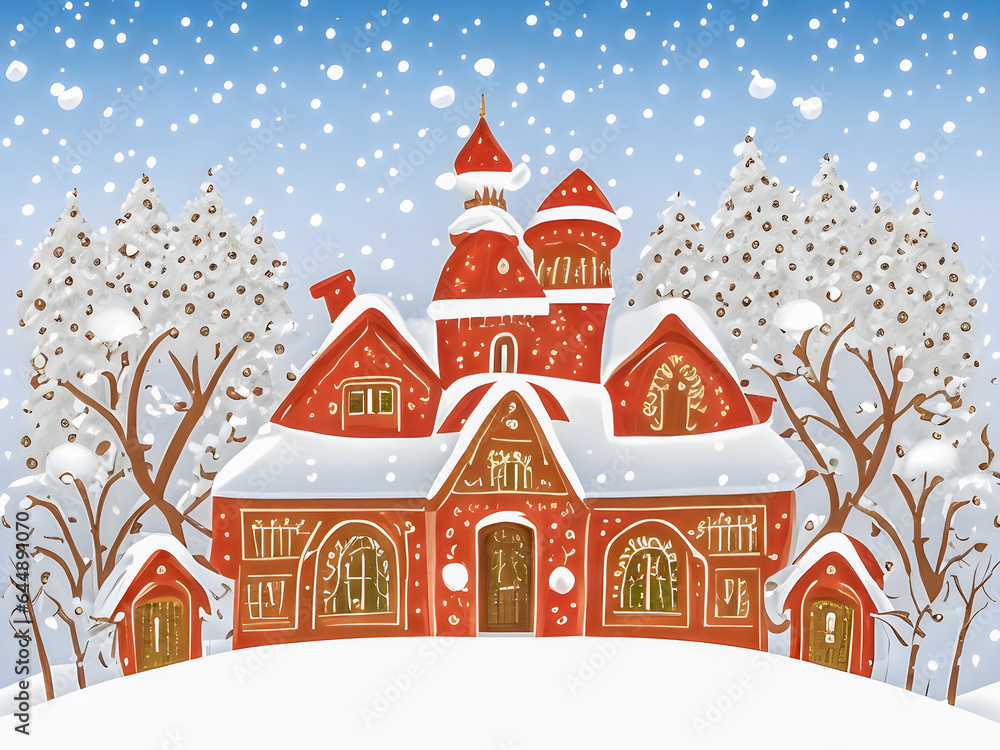 Christmas village background with snow in winter, concept Religion and Culture, generative ai