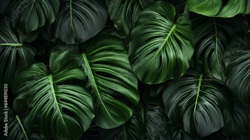 Large foliage of tropical leaf with dark green texture