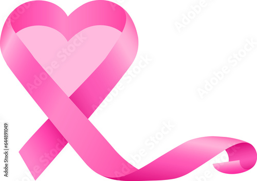 Pink ribbon design with heart shape. Breast cancer awareness symbol. Vector illustration.