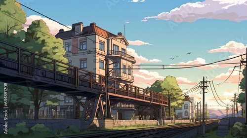 Anime-Style Bridge Landscape of Posters and Backgrounds.