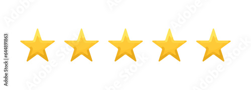 A five-star rating for a website or app. Extensive illustrations of stars