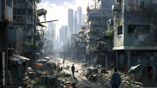 Anime Apocalypse of Mutated Cityscape on the Brink of Chaos. photo