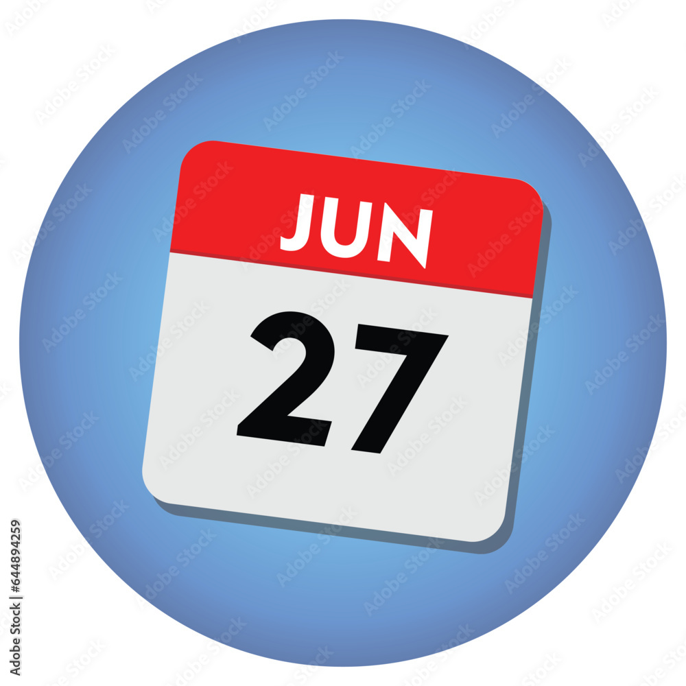 Fototapeta premium 27 june icon with white background, calender icon