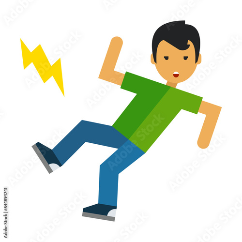 Man falling on ground from his injury. Multicolored flat vector icon representing people activities concept isolated on white background