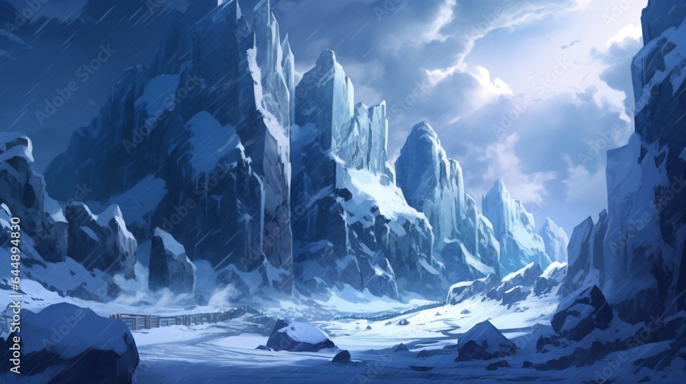 Dangerous Anime Mountain Peak - Blizzard, Icy Cliffs, Survival Challenge.