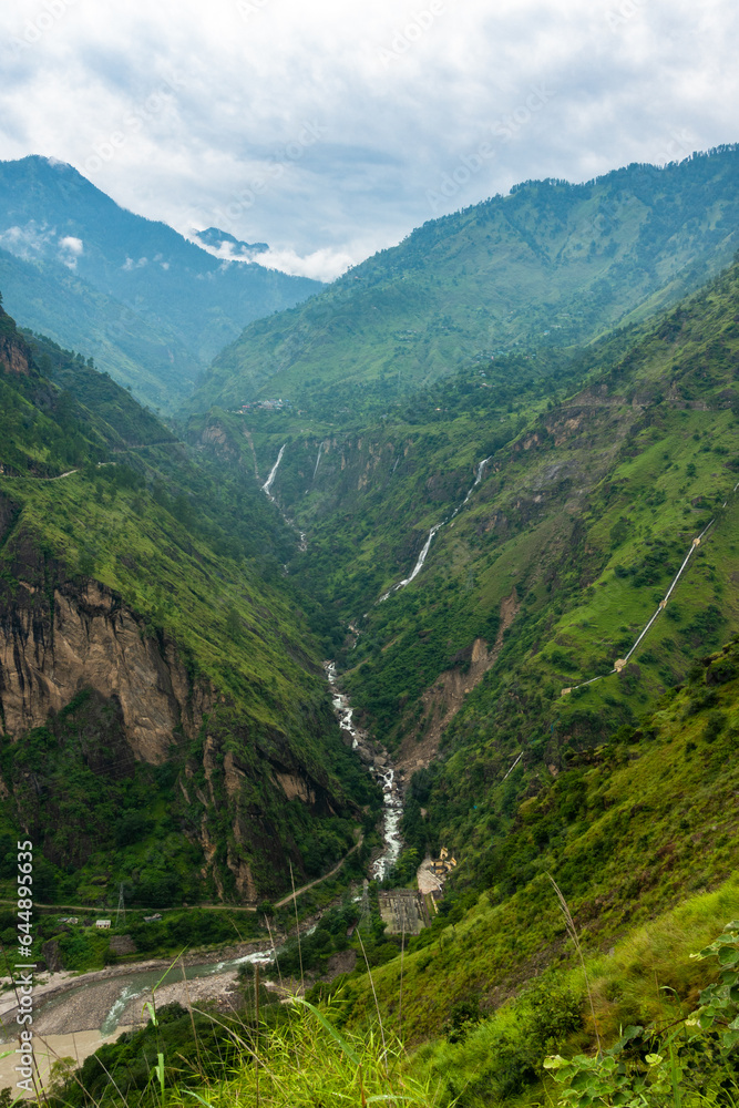 Kalpa, Kinnaur District: Deep valleys, mountain streams flowing within, in Himachal Pradesh, India.