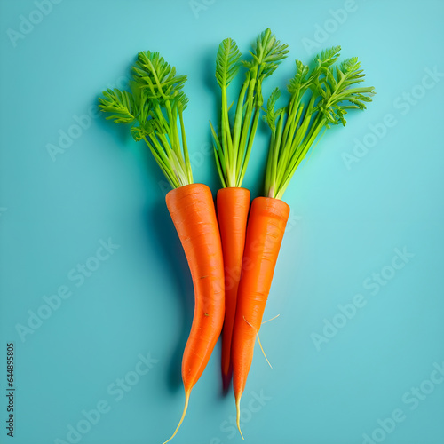 Carrots on bright blue background. Creative minimal concept. Flat lay.