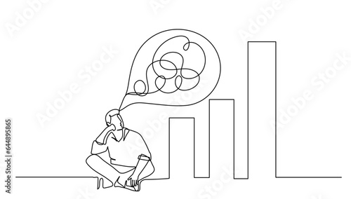 continuous lineart drawing a bussinessman sitting and thingking about idea for business growth currency stock and investment economy. vector illustration photo