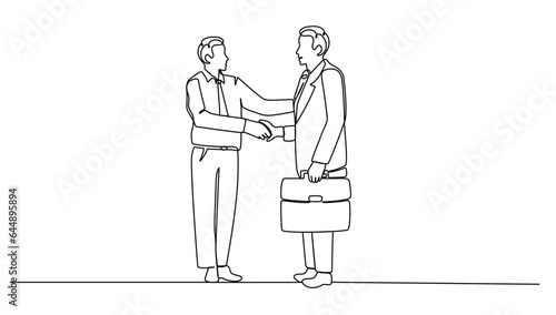 continuous line drawing concept of business  two people meeting with handshake. vector illustration © Candra