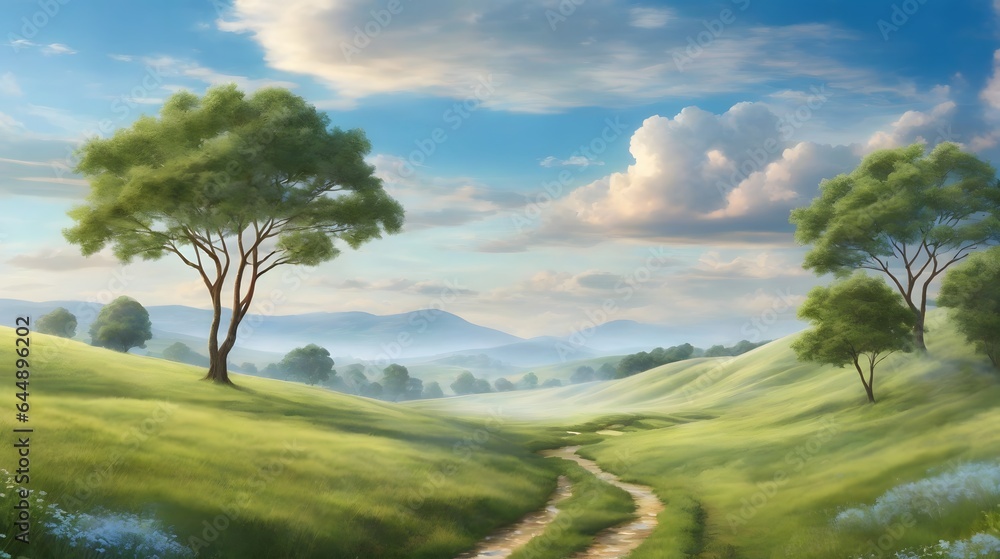 Obraz premium Captivating Landscape Sky Background Picturesque Nature Backdrop Outdoor Landscape Wallpaper Natural Beauty Background Countryside Landscape Illustration AI Generative