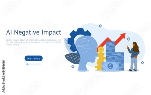 AI Impacts illustration. characters are looking at high cost for using AI system. AI negative impacts concept. vector illustration.