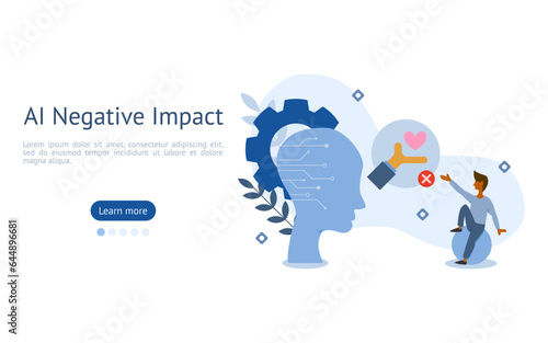 AI Impacts illustration. characters are looking at no mercy system in AI Decision. AI negative impacts concept. vector illustration.