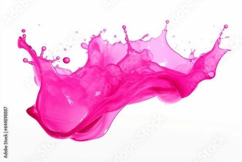 Bright pink liquid splashing in 3D render, isolated on white background. Generative AI