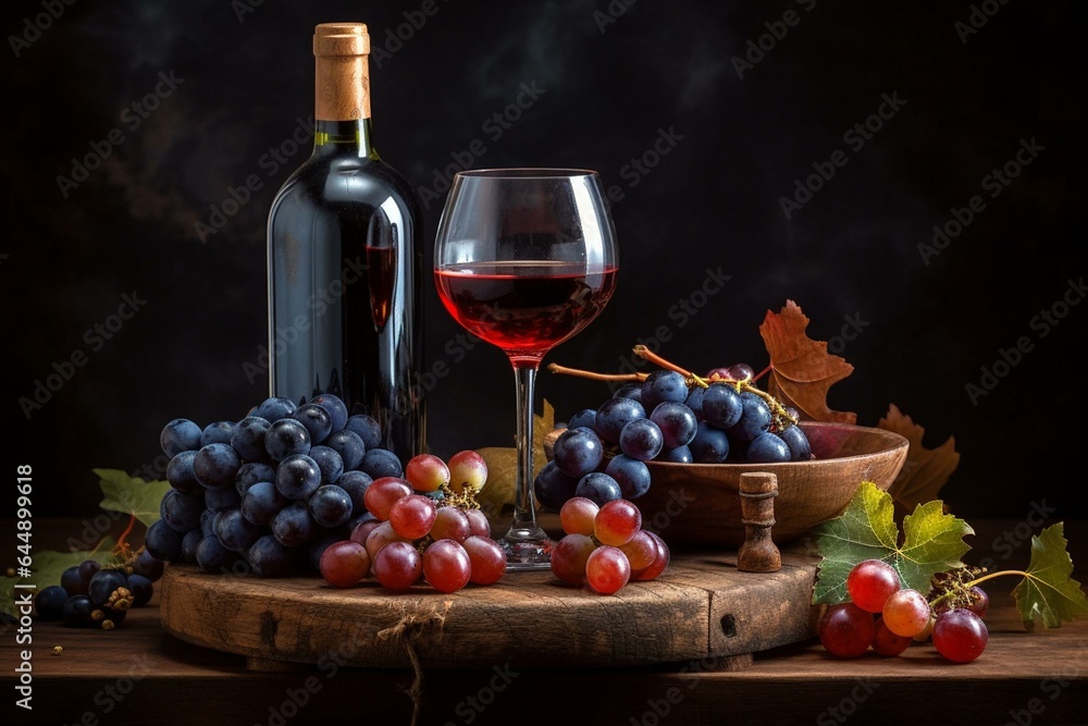 Post showcasing wine and grapes. Generative AI