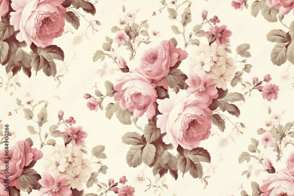 Rose pink flower seamless pattern beige Rose pink flower seamless pattern beige