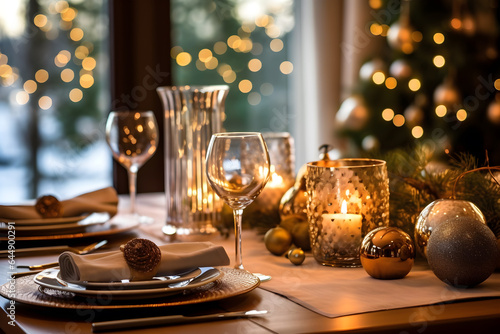 Christmas dinner table setting in dinning room