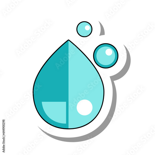 Drop of transparent pure water sticker. Laboratory equipment for analyzes and experiments. Flat paper sticker isolated on white background