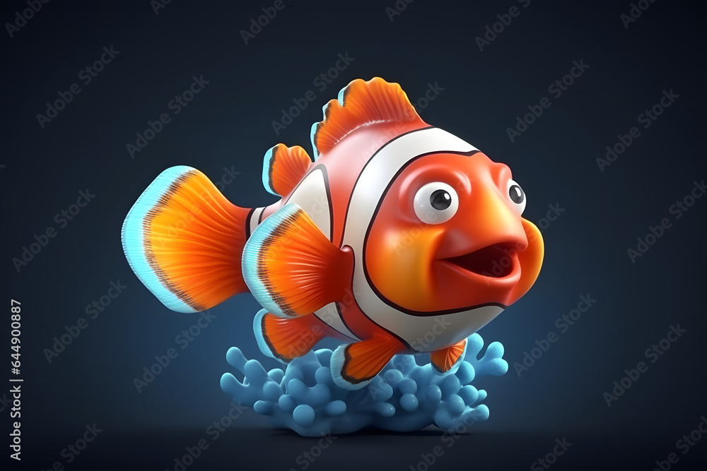 Fototapeta premium cute clown fish in 3d style Made with Generative AI