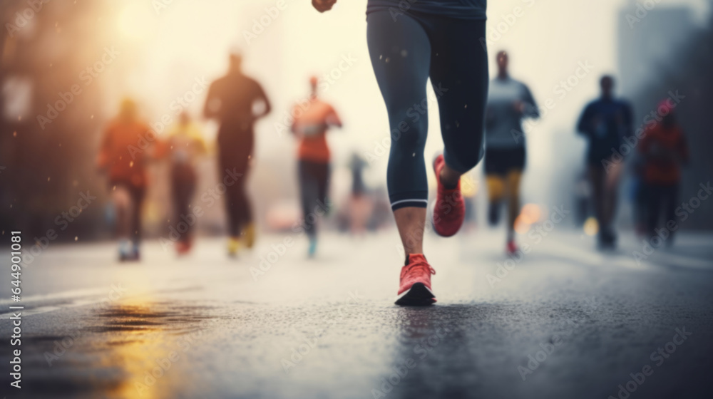 Group of marathon runners in the city. Low angle view of runners in competition Group of marathon runners in the city. Low angle view of runners in competition